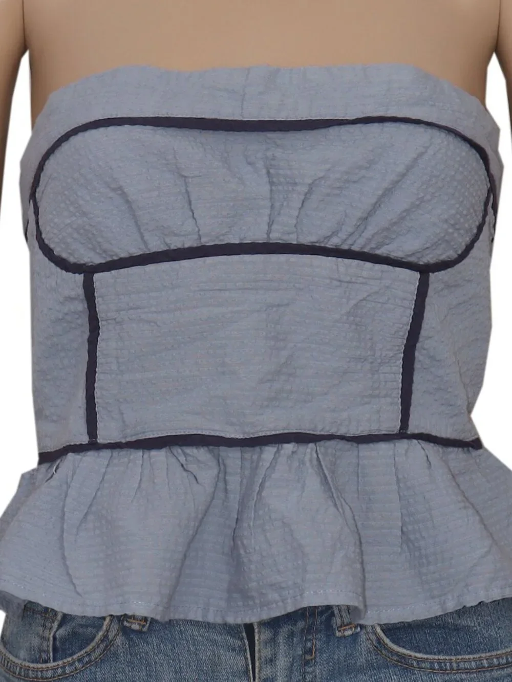 Free People Tara Tube Top Slim Textured Straight-Neck Ruffle Tie S